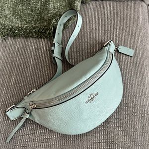 Coach pebble leather belt bag fanny pack blue slate
